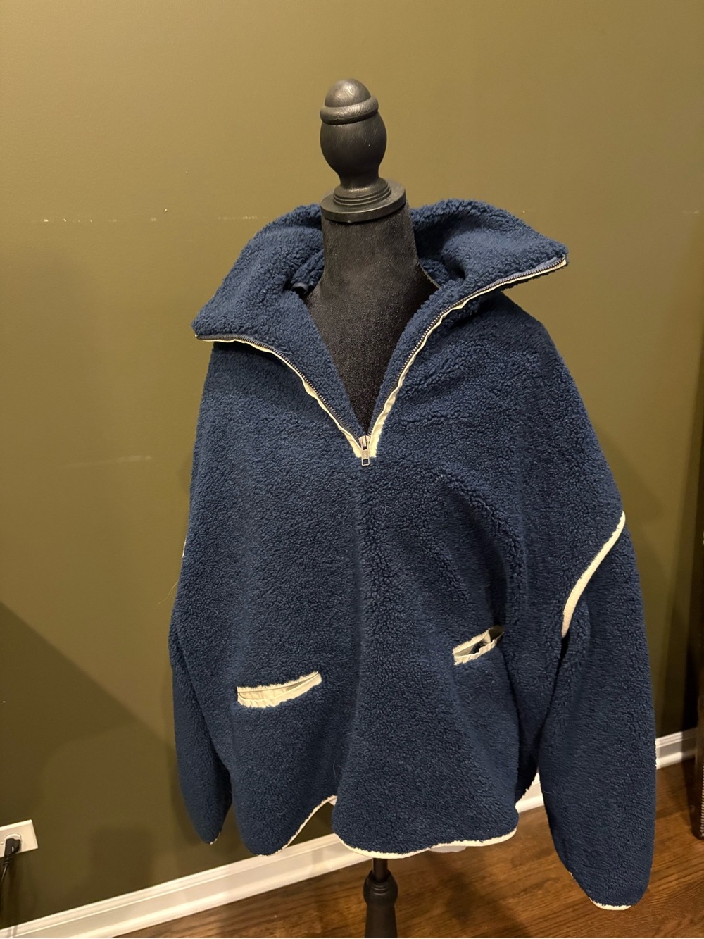 Tuckernuck Navy Sherpa Half-Zip Jacket with White Trim - Picture 2 of 3